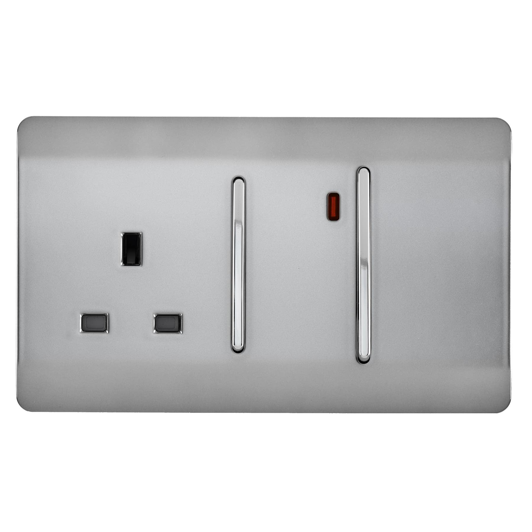 Trendi Switch Screwless Artistic Modern Decorative Glossy 45 A Cooker Switch Control Unit & Single Plug Socket Inc Neon Indicator for Indoor Use in Brushed Steel - ART-WHS213BS