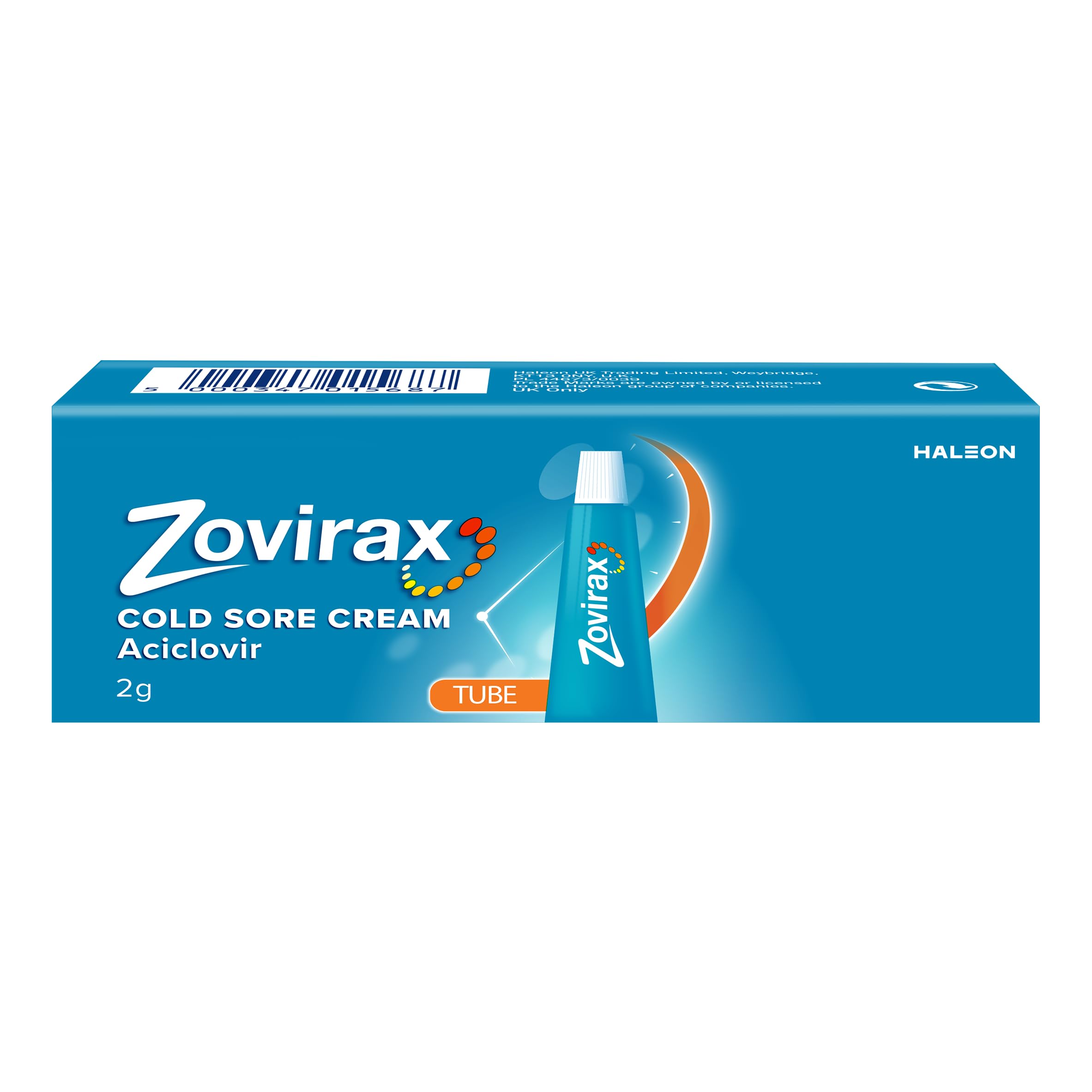 Zovirax Cold Sore Cream for Lips, with Aciclovir, Cold Sore Treatment that Speeds Healing and Pain Relief, Tube 2g