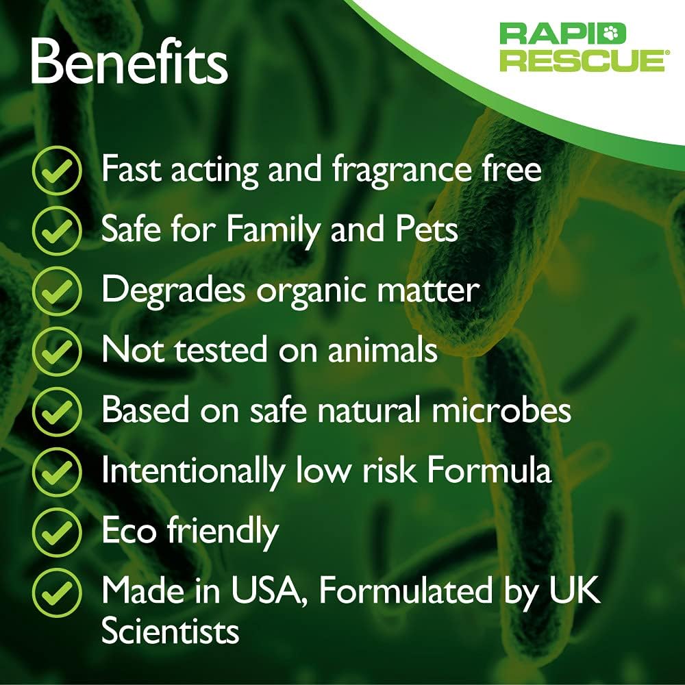Rapid Rescue | Pet Odor Eliminator Urine Smell Remover | Natural Microbe Enzymatic Green Solution Fast-Acting on Cat & Dog Stains on Carpets, Wood Floors, Cars, Rugs (1pk): Health & Personal Care