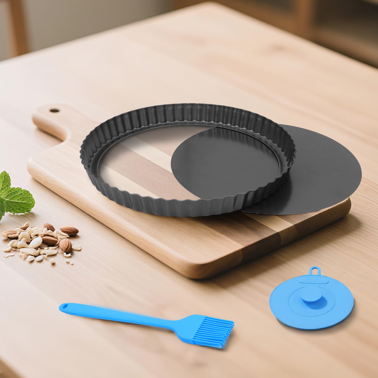 Highkit Quiche Pan 28cm / 11inch, Fluted Round Tart Tin, Flan Tins with Loose Base, Non-Stick, Tart Pan for Baking, Quiches, Flans, Pie Dish, Pie Pan, Quiche Dish,Carbon Steel,Dark Grey