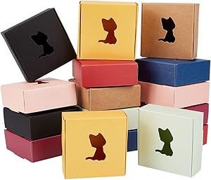 PH PandaHall 40 Pack Kraft Window Soap Box 8 Color Homemade Soap Packaging Cardboard Box with Cat Window for Soap Making Supplies Gift Packaging Boxes, Favor Treat Boxes, 3.1 x 3.1 x 1.2"