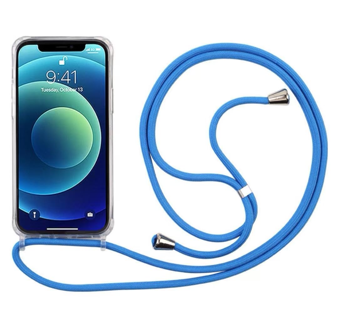 PuYu Zhe Compatible With iPhone XR(6.1) Case,Clear Transparent TPU Silicone Shell,Crossbody Slim Stylish Shockproof Cover,Adjustable Neck Cord Lanyard-Sky Blue