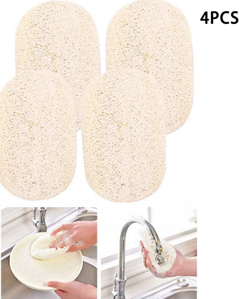 WONDS 4Pcs Kitchen Loofah Sponges Loofah Dish Towel Plant-Based Fibers Natural Loofah Sponge for Bowls Brushing, Anti-Oil Kitchen Loofah Sponge Clean Brush Kitchen Supplies