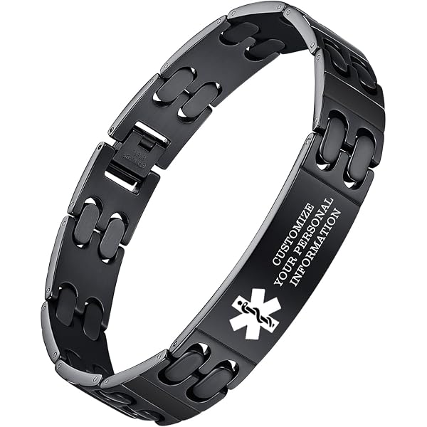 Adrenal Insufficiency Medical Alert ID Bracelet For Men - Stainless Steel, Blue Accent, 8"-9" Sizes 6 thumbnail image