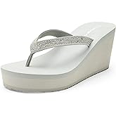 DREAM PAIRS Women's Platform Flip Flop Rhinestones Arch Support Comfortable Soft Cushion Wedge Flip Flops Summer Thong Sandals