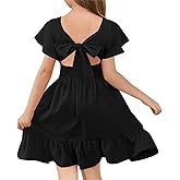 Haloumoning Girls Ruffle Short Sleeve Tie Back Dress Kids Summer Off Shoulder A-line Dresses 5-14 Years