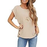 Limerose Women's Short Sleeve Tops Crew Neck Side Button Shirts Casual Loose Fit T-Shirt