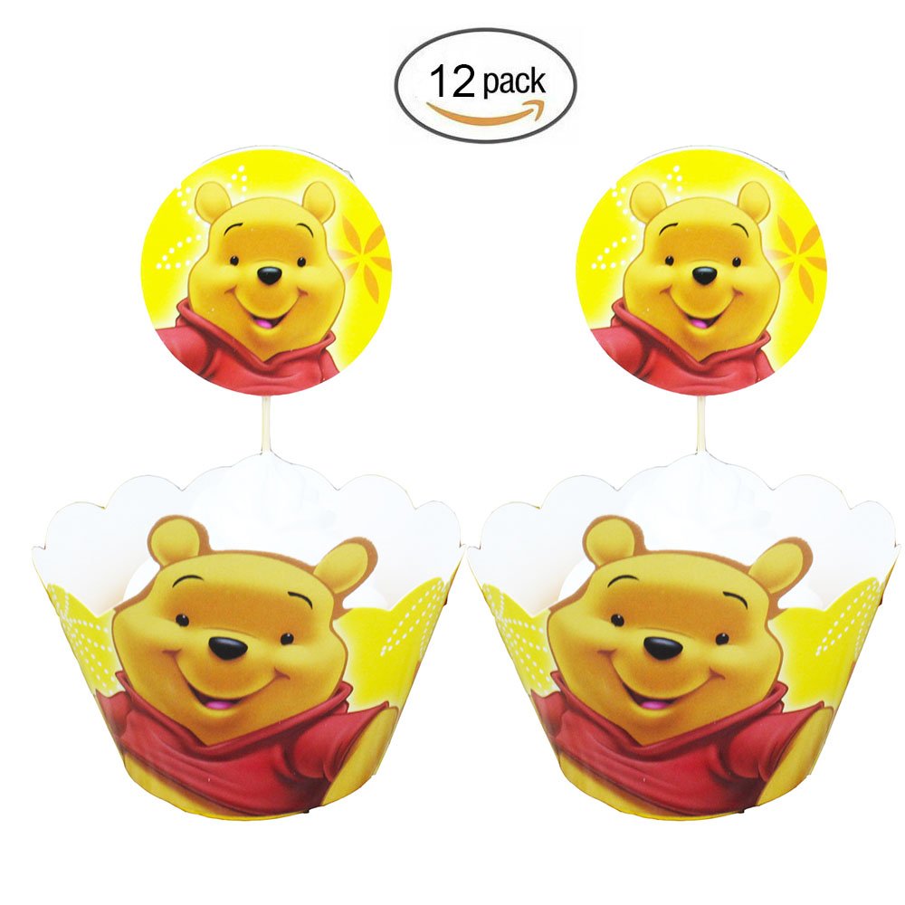 Winnie the Pooh Cupcake Topper+ Wrappers Party Pack for 12 Cupcakes