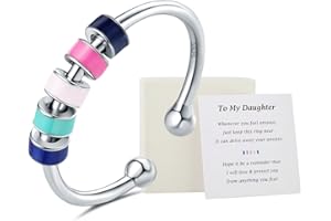 WOSCCOWT To My Daughter Fidget Ring for Anxiety, S925 Sterling Silver Enamel Fidget Spinner Rings, Anti Anxiety Spinning Rings for Women Birthday Christmas Gifts for Women (Blue)