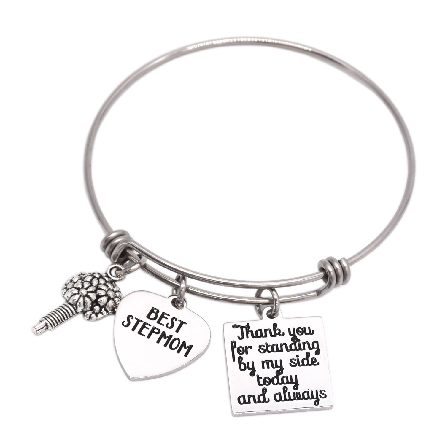 LParkin Gifts For Stepmom Bonus Mom Bangle Bracelets Wedding Gift Thank You for Standing by My Side Today and Always Bracelet