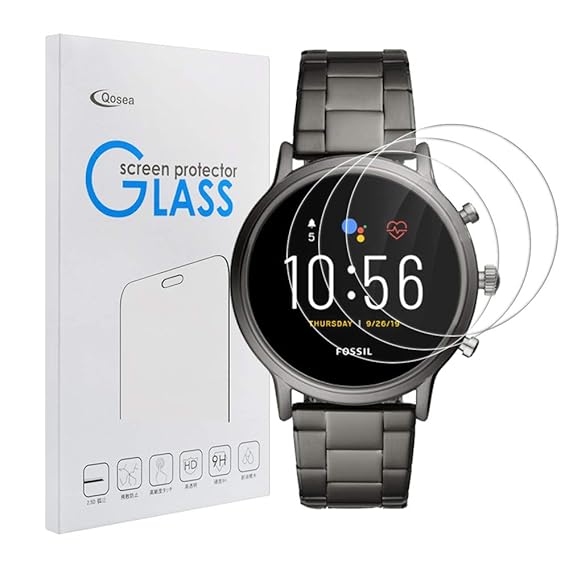 Qoosea for Fossil Gen 5 Screen Protector [3 Pack] Ultra-Thin 2.5D 9H Hardness Crystal Scratch Resistant Tempered Glass for Fossil Gen 5 Smartwatch