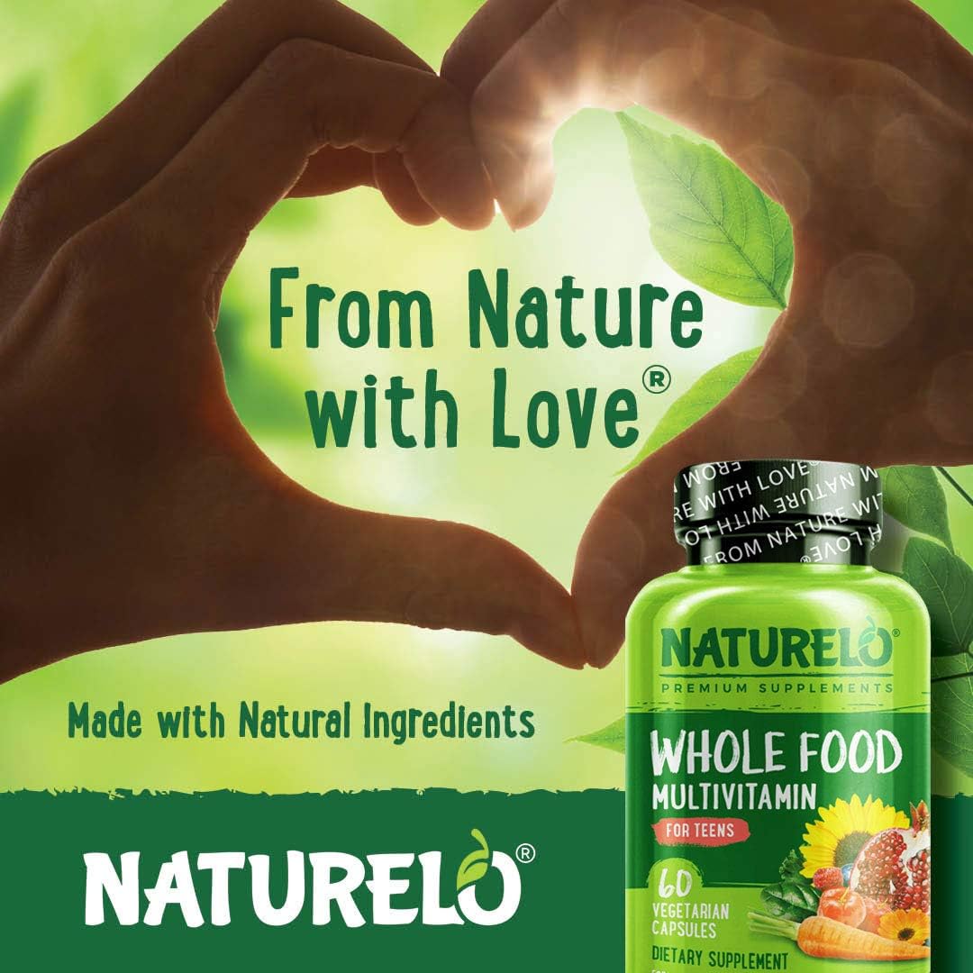 NATURELO Whole Food Multivitamin for Teens - Natural Vitamins & Minerals for Teenage Boys & Girls - Best Supplement for Active Kids - with Plant Extracts - Non-GMO - Vegan & Vegetarian - 60 Capsules: Health & Personal Care