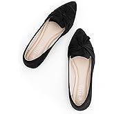 MUSSHOE Women's Pointed-Toe Ballet Flat: Bowknot Dressy Flats Comfortable Memory Foam Shoes - Wedding Party Business Work Office Black White 37
