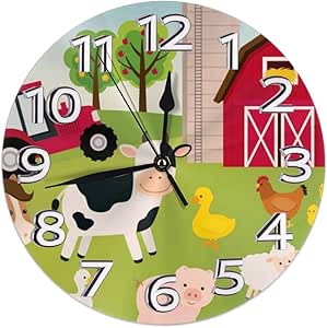 Reloj de Pared Redondo con diseño de Animales de Granja de Dibujos