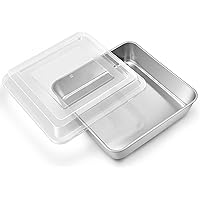 TeamFar 6 Inch Square Cake Pan with Lid, Stainless Steel Mini Square Brownie Pan for Baking Roasting, Healthy &Durable…