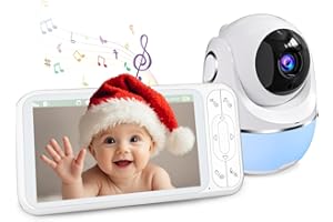 Buradin Baby Monitor, 5'' Screen with 32 Hours 5000mAh Battery, Pan-Tilt-Zoom Video 1080P Baby Monitor with Camera and Audio, Night Vision, VOX, 2-Way Talk, 8 Lullabies and 1200ft Range No WiFi