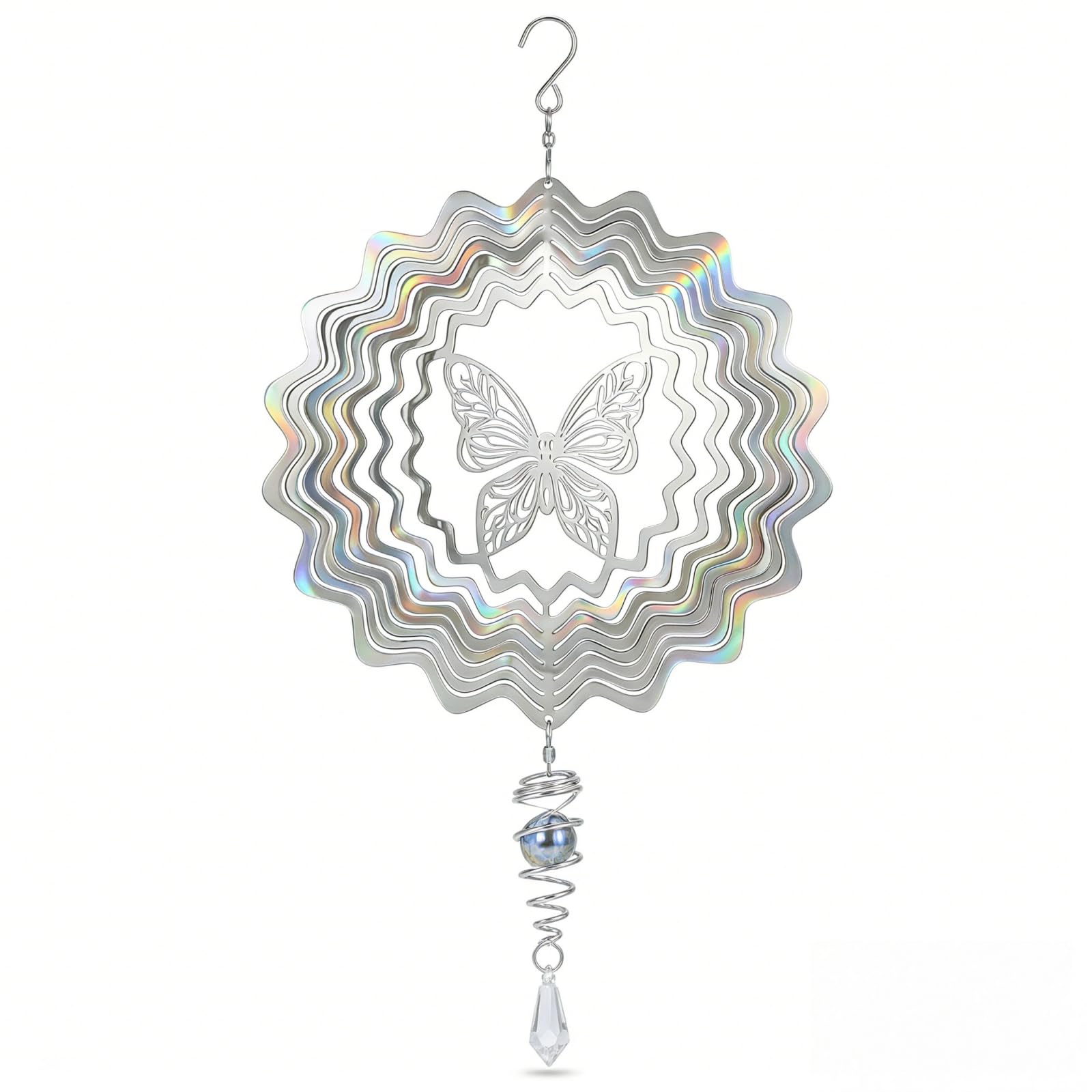 Wind Spinners for Garden 15cm/5.91inch 3D Hanging Wind Spinner with with Ball Spiral Tail Colorful Kinetic Windmill Magical Wind Powered Yard Art Decorations for Indoor Outdoor Yard (Butterfly)