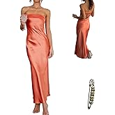 Yazinie Women’s Strapless Satin Maxi Dress Lightweight Casual Everyday Tube Dress