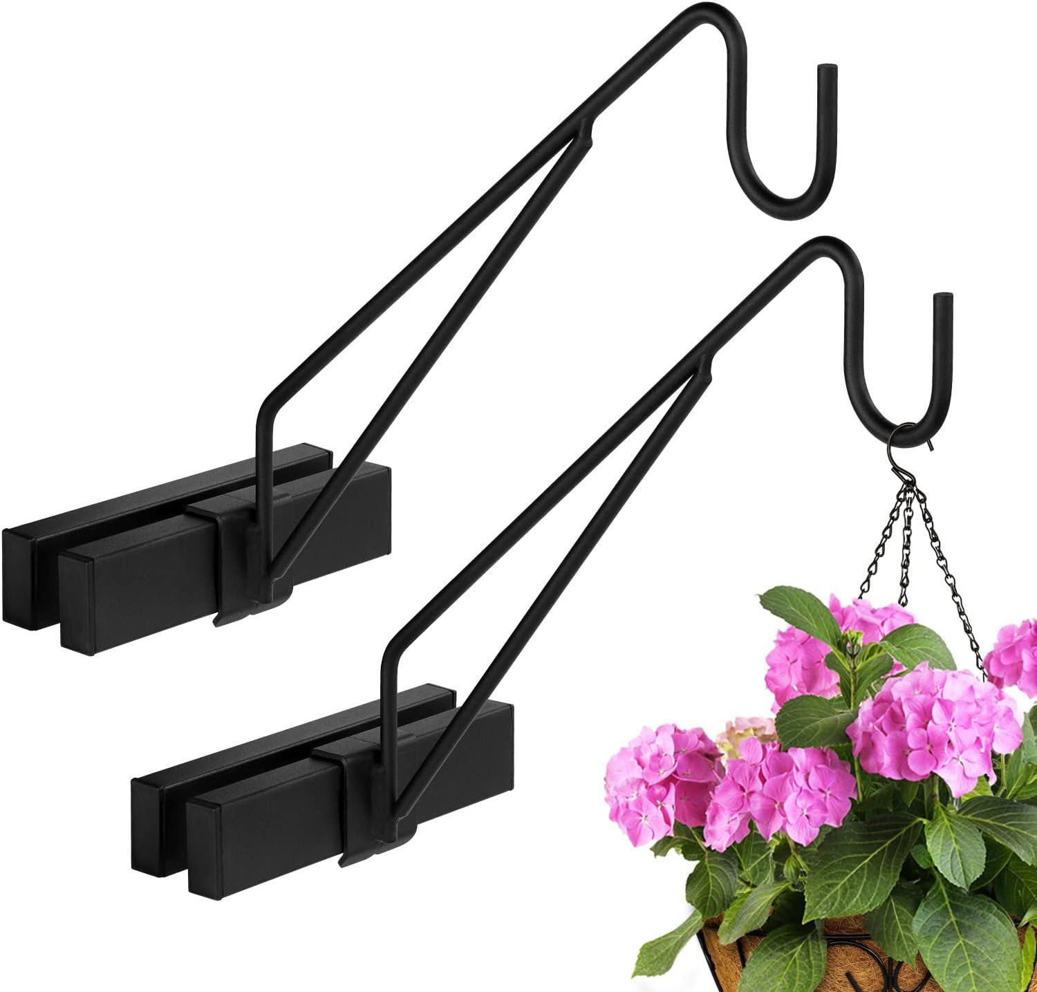 Outdoor Hanging Brackets - MATIHA Railing Hanging Hook Kit - Fence Deck Hook, Patio Hangers Decorative Black Powder Coated Steel Fence Hangers Suitable for Hanging Flower Baskets - Wind Chimes - Planters (13