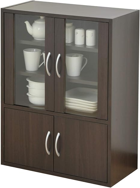 Amazon Co Jp 山善 Yamazen 食器棚 ダークブラウン 幅60高さ80cm ロータイプ マグネット式 棚板可動 食器 キッチン 収納 Ccb 8060 Dbr ホーム キッチン