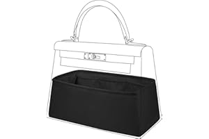 DGAZ Purse Bag Organizer Insert, Silk, Luxury Handbag Tote in Bag Shapers, Fits Kelly mini I/mini II /20/25/28/32/35/40 Bags (Black, KL25 Retourne)