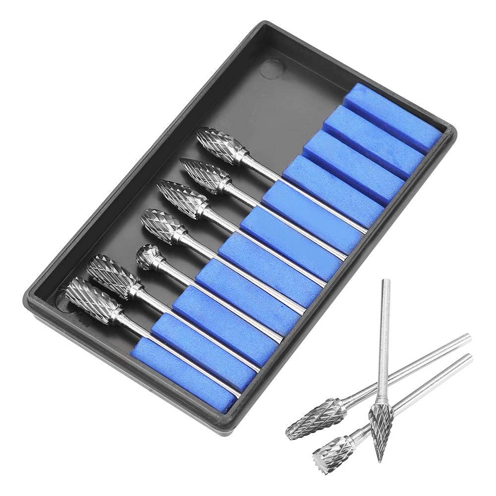 Carbide Burr Set, 10pcs Double Cut Solid Carbide Rotary Burr Set with 3mm Shank for Carving, Shaping and for the Removal of Edges or Corners, Burrs and Excess Material