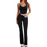 RXRXCOCO Women 2 Piece Workout Sets Flare Leggings Scrunch Butt Lifting Crop Tank Matching Set Colorblock Gym Yoga Outfits