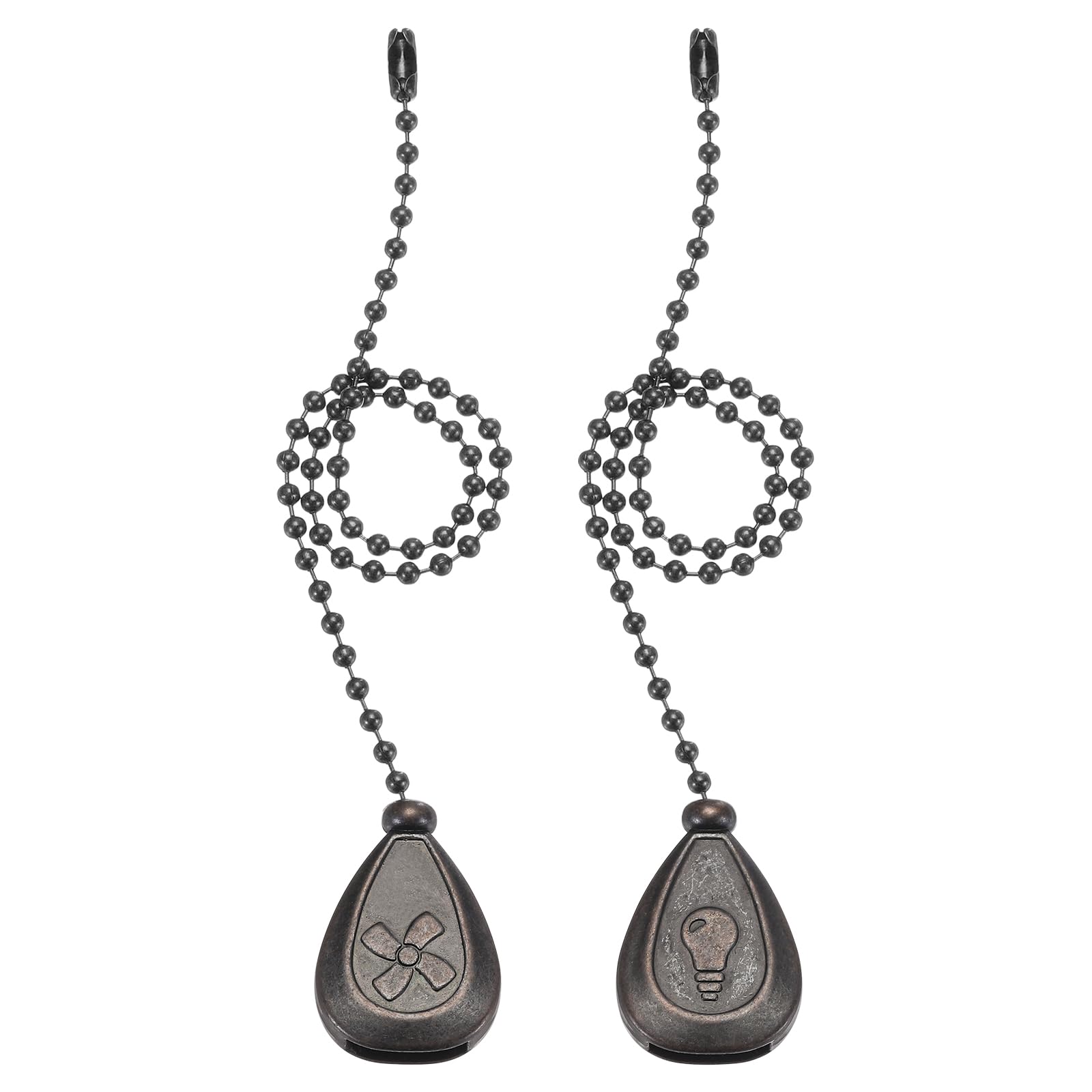 PATIKIL 13 Inch Ceiling Fan Pull Chain Extender Sets, 2 Pcs Metal Decorative Fan Pull Chain with Decorative Light Bulb and Fan Cord for Ceiling Light Lamp Fans, Red Bronze (Drop Shape)