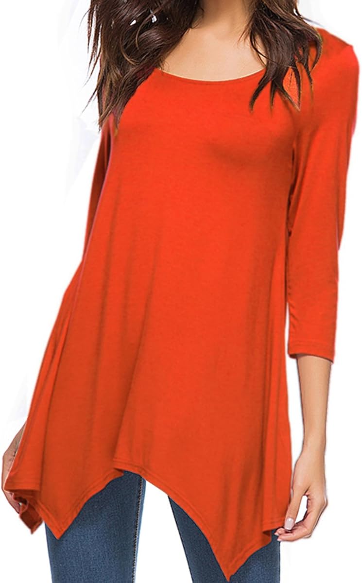 CEASIKERY Women Plus Size 3/4 Sleeve Tunic Tops Loose Basic Shirt Orange at Amazon Womenâs 