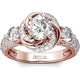 Jeulia 3ct Halo Simulated Diamond Engagement Rings 925 Sterling Silver Rose Gold Plated Eternity Band Rings Cubic Zirconia Anniversary Promise with Jewelry Gift Box