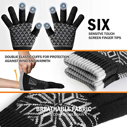 HOTER Winter Gloves Business Leisure Touch Screen Gloves For Men Women Soft Wool Lining Elastic Cuff Anti-Slip Rubber Design