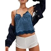 Amiblvowa Women Y2K Retro Lace Cami Tops Sexy Backless Spaghetti Strap Low Cut Tanks Sheer Floral Lace Going Out Tops Summer