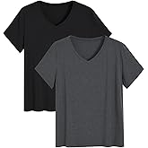 Latuza Women's Bamboo Viscose Pajama Tops V Neck Sleep Shirt 2 Pack
