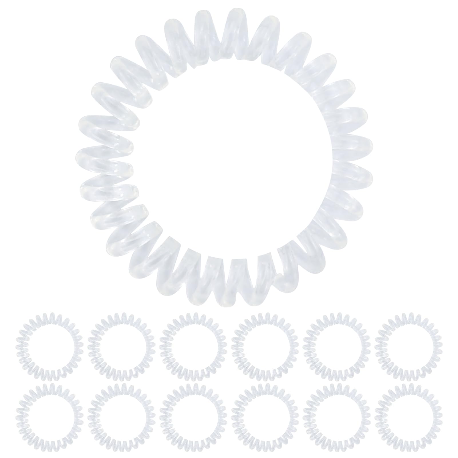 HXMJIED 12 pcs Clear Plastic Spiral Hair Ties, Telephone Cord Bobbles, Elastic Ponytail Holder