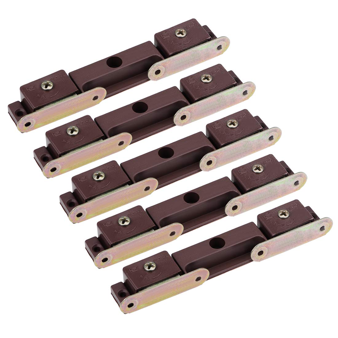 sourcing map Double Magnetic Latches Catch for Furniture Cabinet Door Closet Brown 5pcs