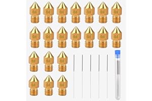 20pcs 0.4mm 3D Printer Nozzles MK8 Extruder Nozzle with 5pcs Nozzle Cleaning Needles, 3D Printer Brass Nozzle for Makerbot Cr