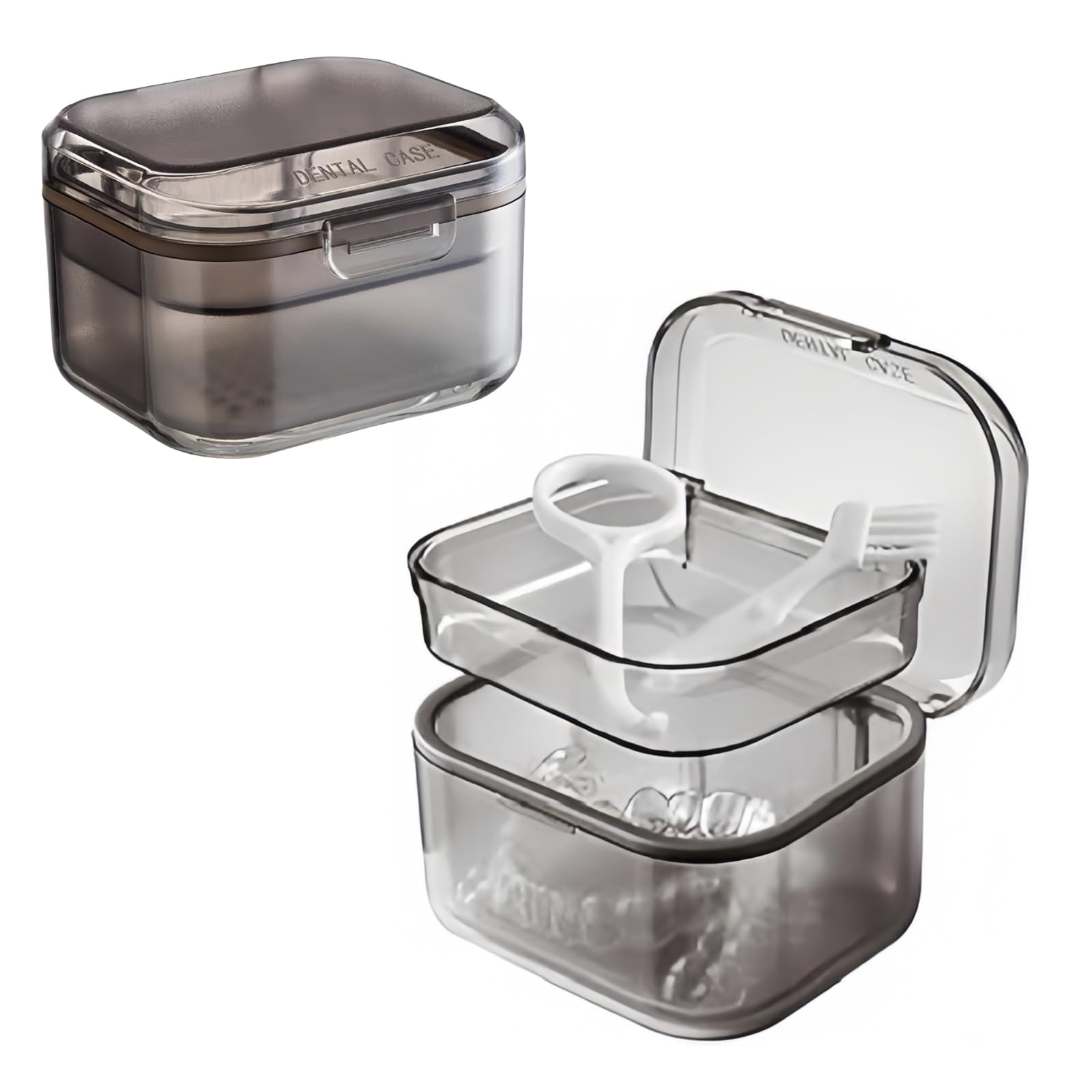 Photo 1 of AHYUEE Retainer Case Denture Bath Case,Retainer Cleaner Case with Lid,Denture Cup for Partial Dentures,Mouth Guard&Braces,Denture Soaking Container Case for Travel (Black)