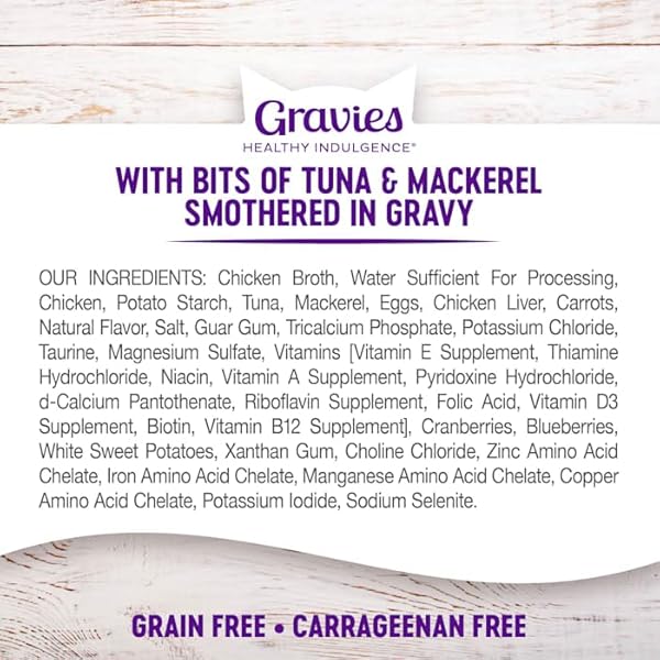 WELLNESS HEALTHY INDULGENCE NATURAL GRAIN FREE GRAVIES WITH TUNA & MACKERAL IN GRAVY WET CAT FOOD, 3 OZ., CASE OF 12, 12 X 3 OZ