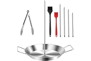 Stainless Steel Shawarma Pan for Oven & Grill - Vertical Skewer with Gyro Plate & 5 Adjustable Spikes (6"-14") - Al Pastor Ro