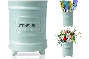 COMFIFY French Blue Ceramic Utensil Holder - Vintage Style Kitchen Utensil Caddy - Antique Design Cooking Utensil Organizer - Rustic French Country Utensil Crock for Cooking Enthuziast