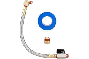 Hromee Extended Tank Drain Assembly Kit with 10 Inch Braided Steel Hose 1/4 Inch Drain Valve and Elbow Fitting for Air Compressor
