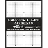 Coordinate Plane Graph Paper with XY Axis and Without Numbers: 4x4 Quad Ruled | 4 Quadrant Grid | 14 x 18 Squares - 4 per Page | 100 Numbered Pages ... with Table of Contents | 8.5 x 11 Inches Size