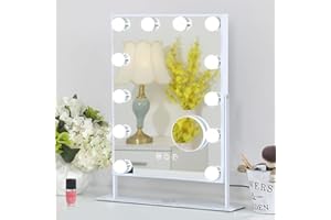 FENCHILIN Lighted Makeup Mirror Vanity Makeup Mirror with Light 12 LED BulbsHollywood Mirror Smart Touch Control 3Colors Lighting Modes Detachable 10X Magnification 360°Rotation(White)