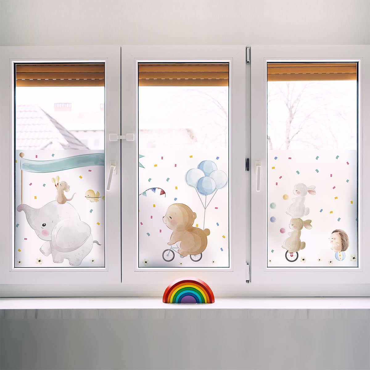 Opaque Window Film - Elephant and Friends Traveling - Window & Shower Door Sticker - 40 x 100 cm