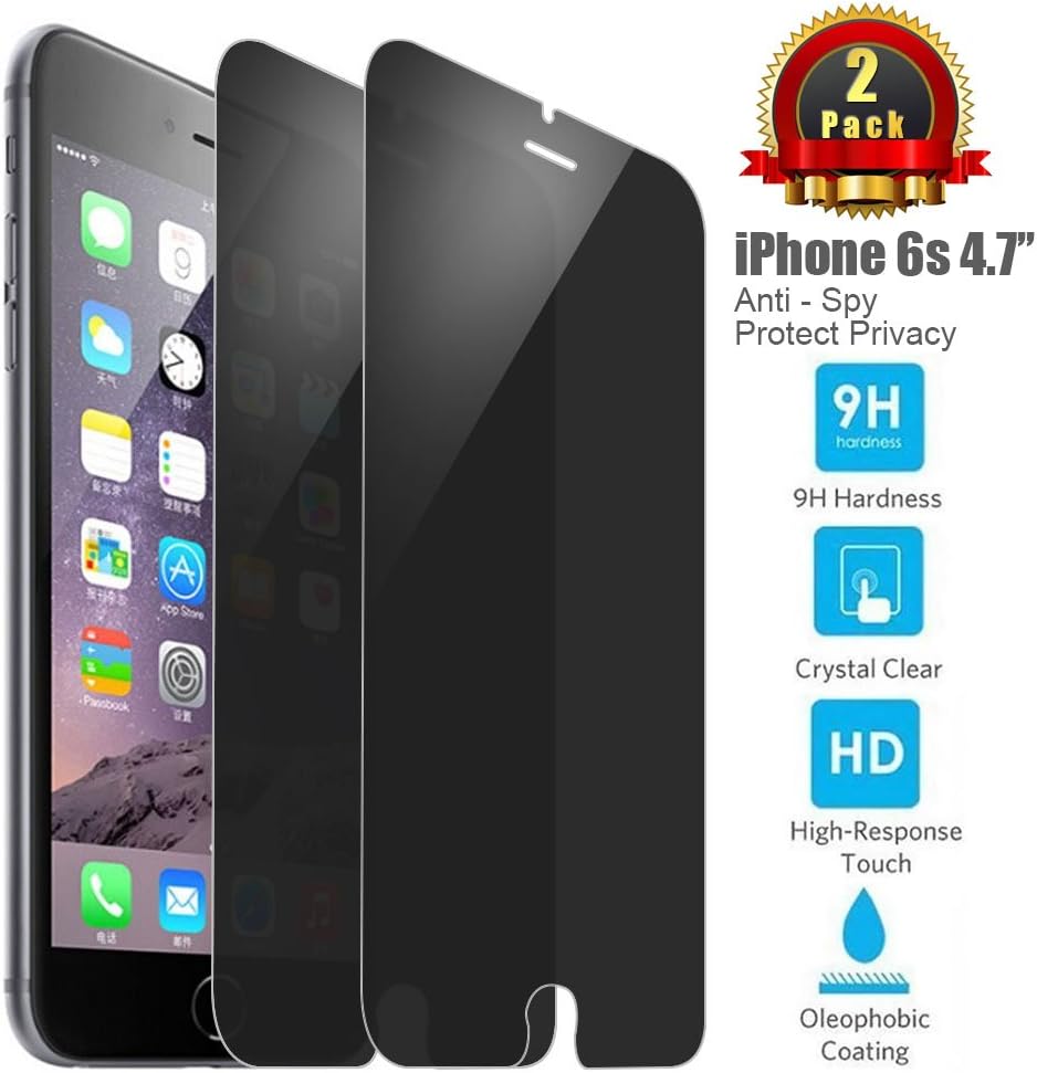 Iphone 6s Screen Protector Privacy, DHTS™Iphone 6s Privacy Anti-Spy Ballistic Tempered Glass Screen Protector Guard Film 3D Touch Compatible, 2 Pack