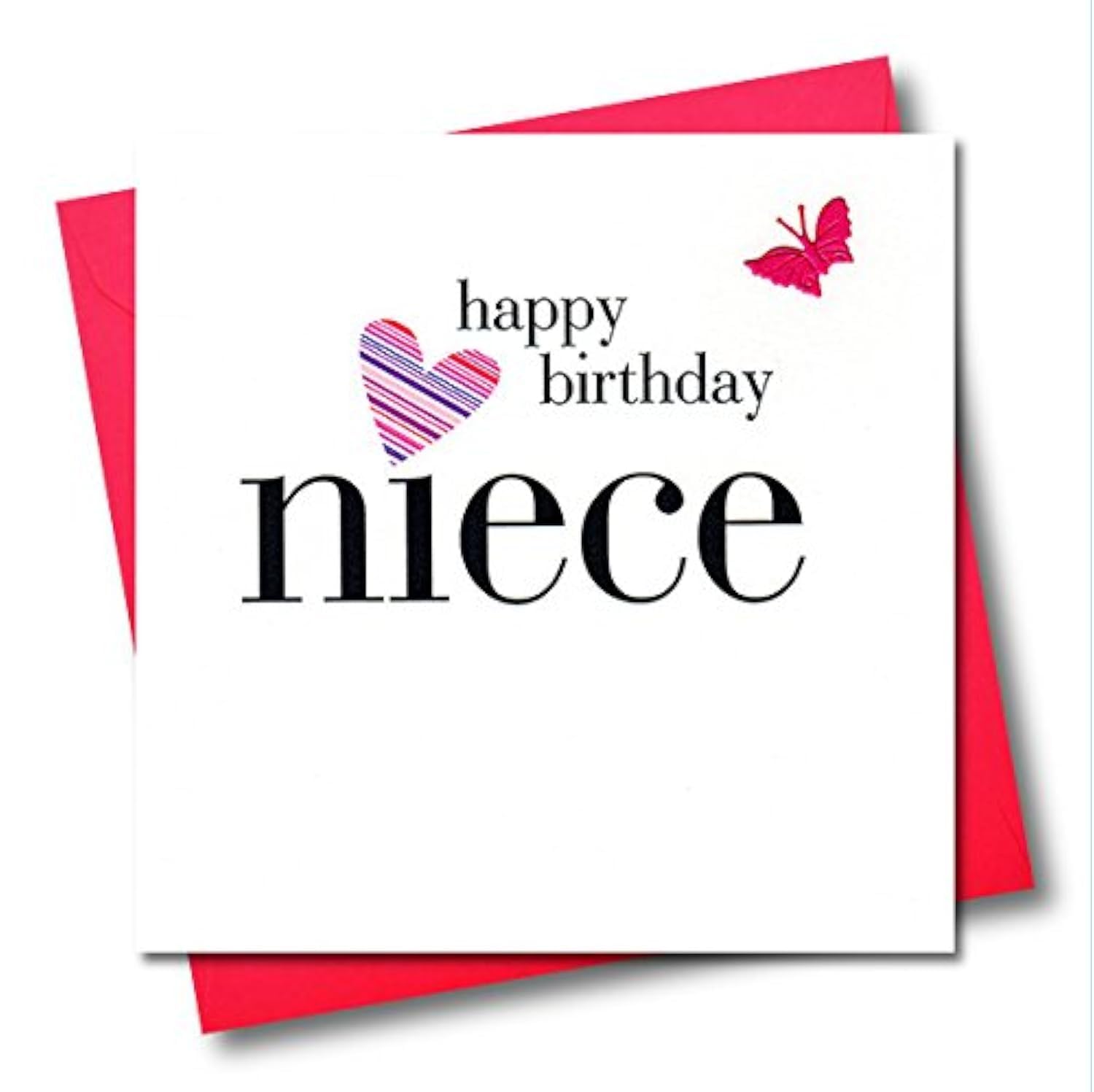 Claire Giles Greeting Cards, Happy Birthday Niece Card, Heart design Birthday Greeting Card, Embellished with a Fabric Butterfly