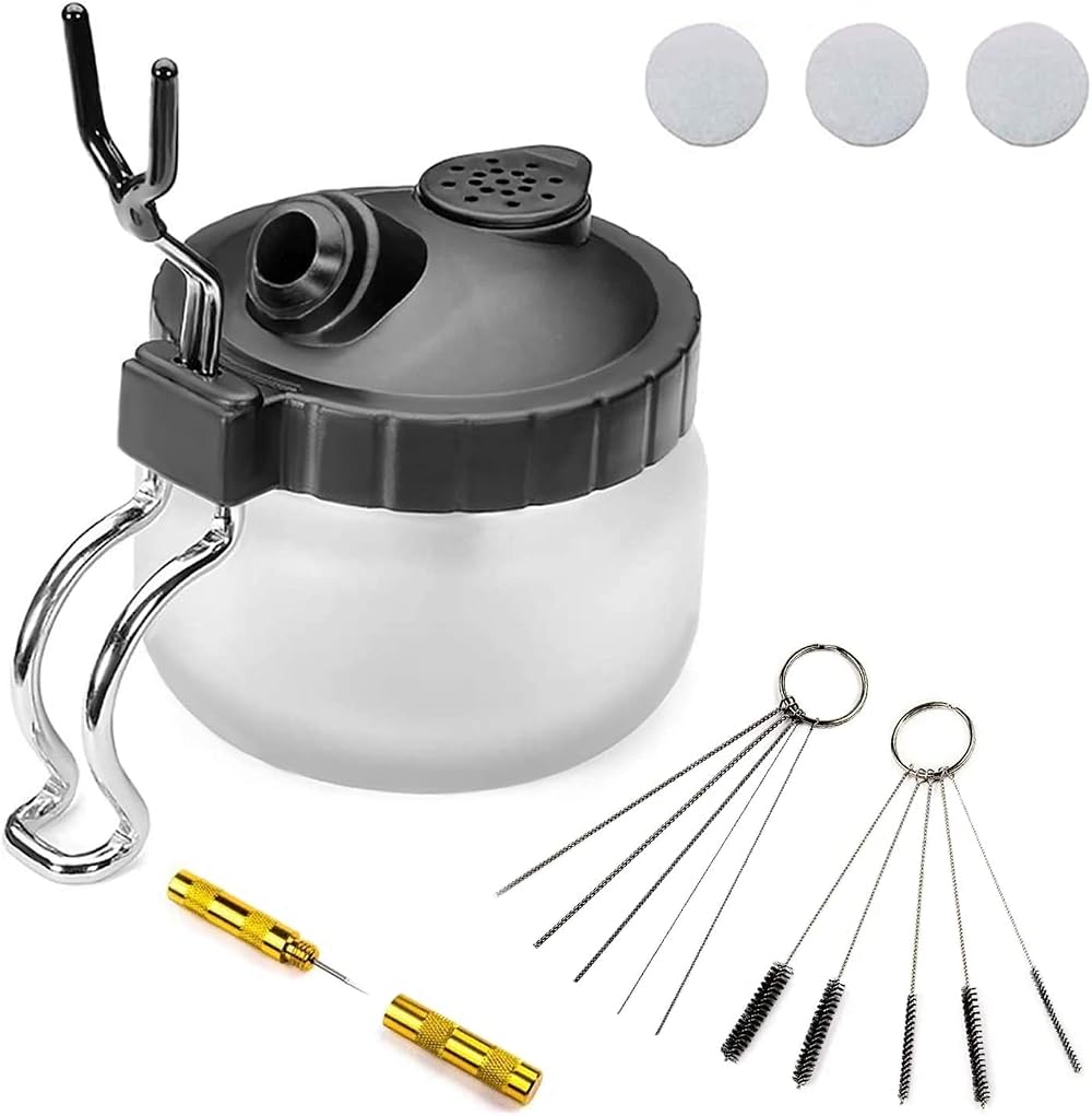AILHOMEWELL Airbrush Cleaning Kit with Glass Pot 5 Brushes 5 Needles 3 Filters
