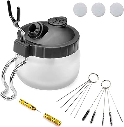 AILHOMEWELL Airbrush Cleaning Kit with Glass Pot 5 Brushes 5 Needles 3 Filters