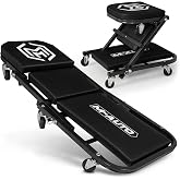 M-AUTO Foldable Z Creeper 2-in-1 Rolling Folding Car Creeper &amp; Seat, 36" Adjustable Roller Garage Chair Lay Down or Sit, 330LBS Capacity Under Car Roller Creeper with 6 Swivel Casters, Black