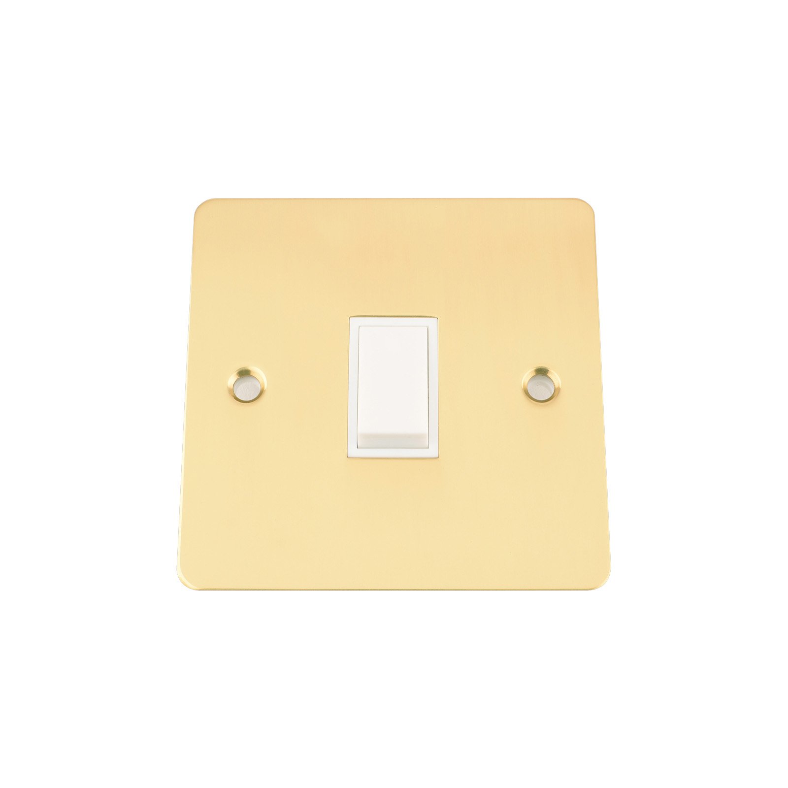 Light Switch 1 Gang - Polished Brass Flat - White Insert Plastic Switch - 10 Amp Single 1 Gang 2 Way